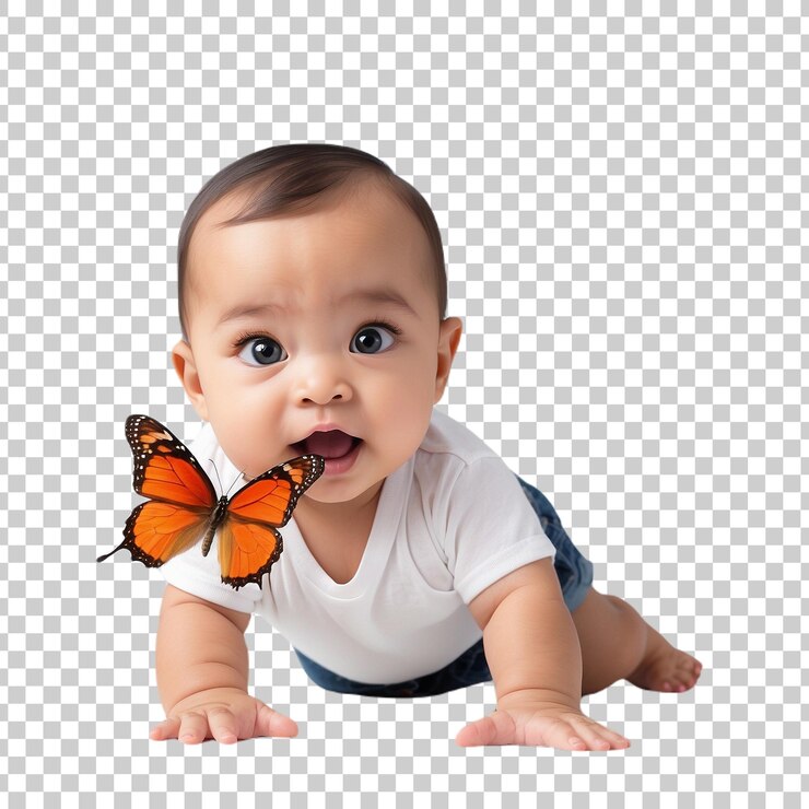 PSD um bebê com uma borboleta na cabeça
