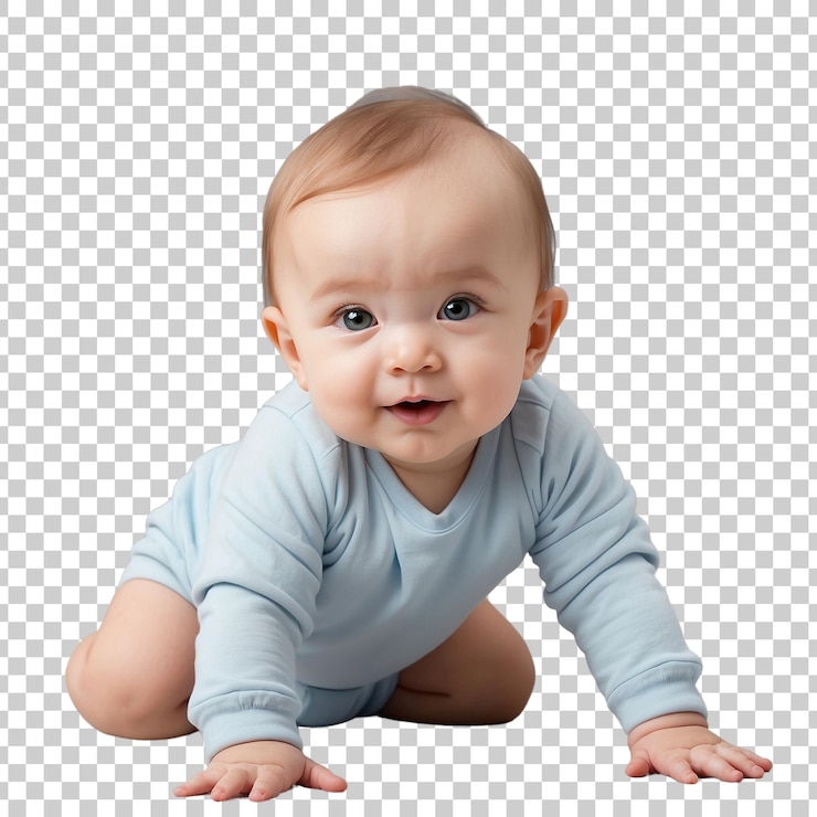 PSD um bebê está deitado no chão com uma camisa azul