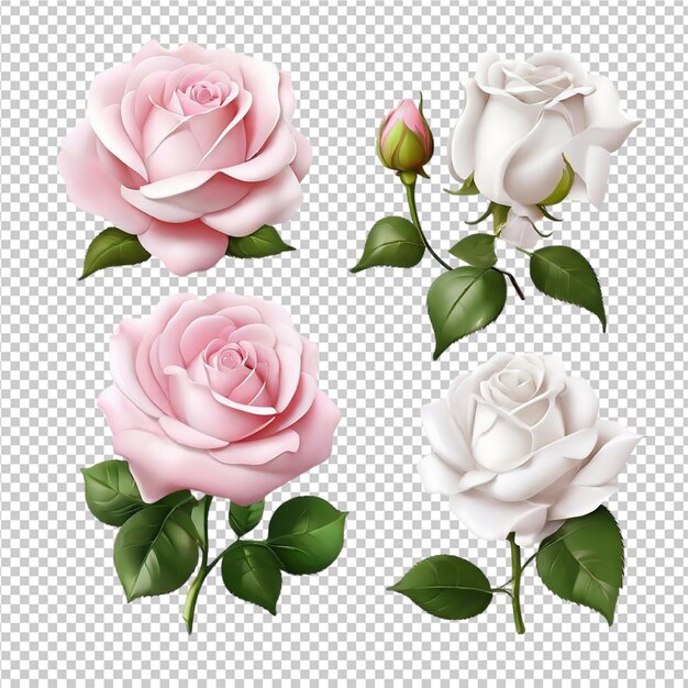 PSD um belo conjunto de ilustrações de flores de rosas clipart pro png