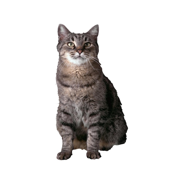 Um belo gato Tabby sentado e olhando para a câmera PNG