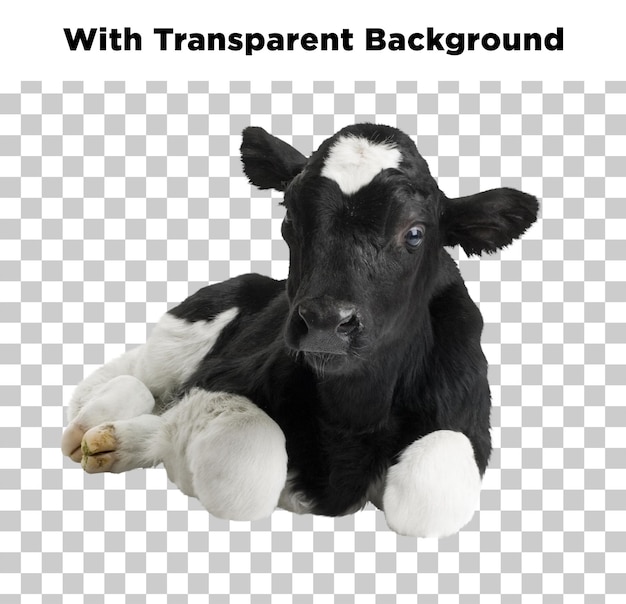 Um bezerro bonito a deitar-se com um fundo transparente.