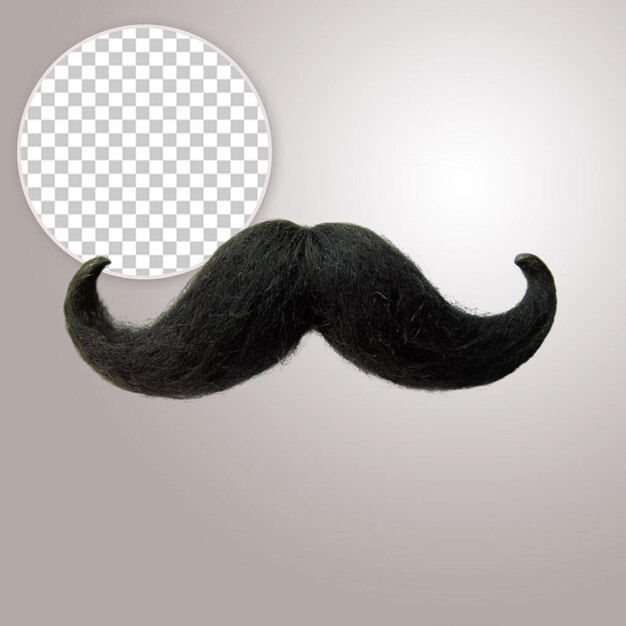 Um bigode preto e suportado em fundo transparente