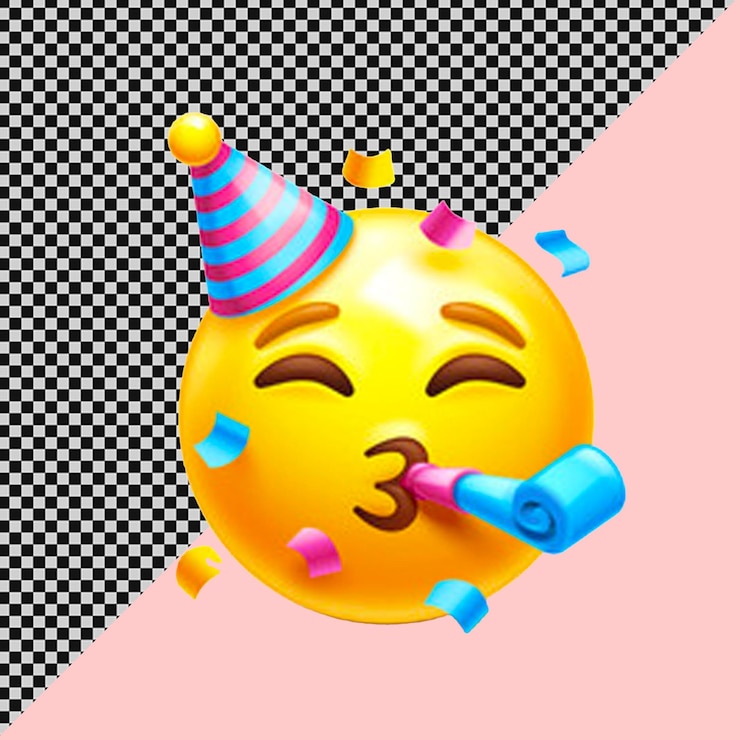 PSD um bolo com um chapéu de festa nele e um fundo rosa com as palavras feliz aniversário nele