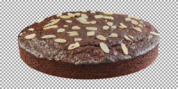 Um bolo de brownie com amêndoas em fundo transparente