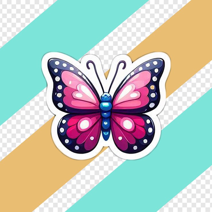 PSD um bonito adesivo de borboleta de desenho animado.
