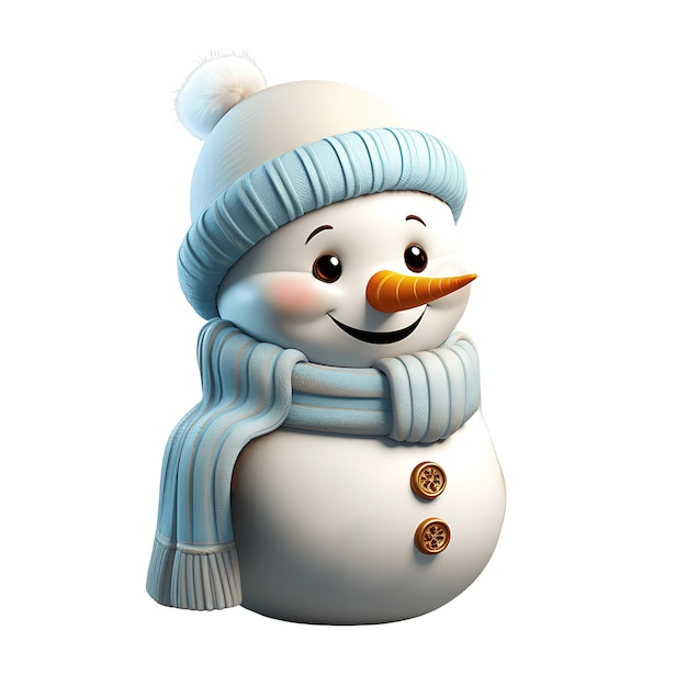 Um bonito boneco de neve sorridente com um lenço e um chapéu em um fundo transparente ilustração 3d