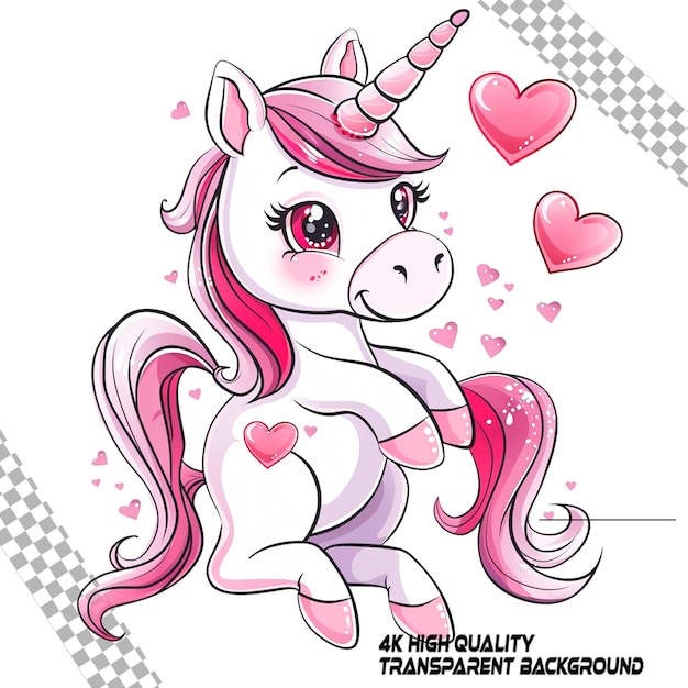 Um bonito clipart de um unicórnio em fundo transparente.