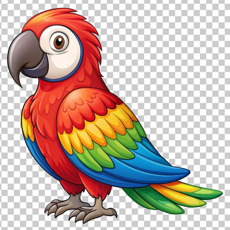 PSD um bonito desenho animado de um arara sentado num galho.