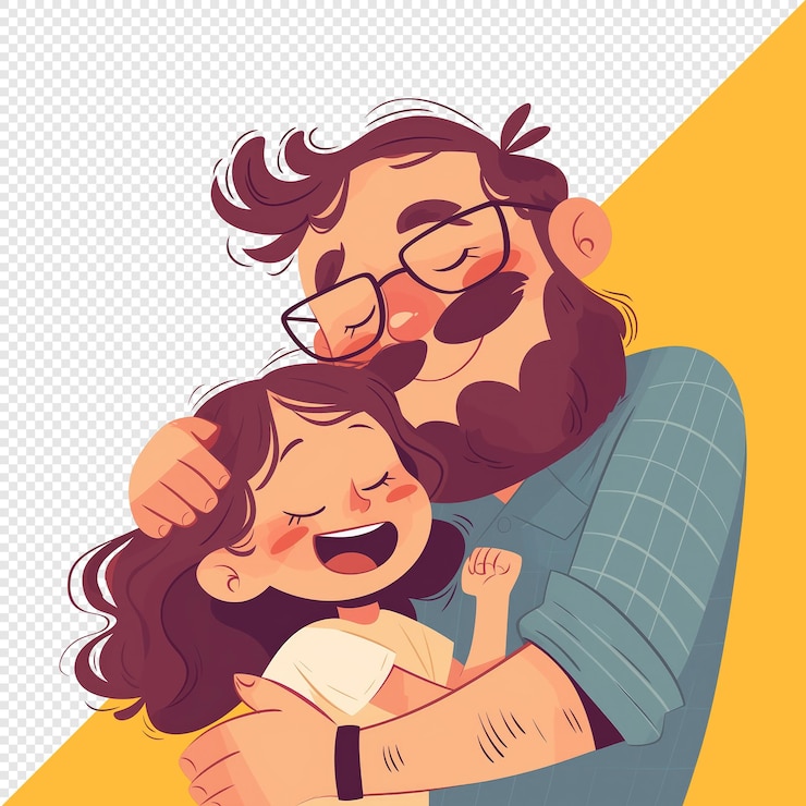PSD um bonito desenho animado de um pai feliz a abraçar a filha.