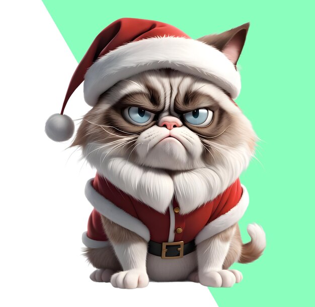 Um bonito gatinho mal-humorado vestido de papai noel para o natal