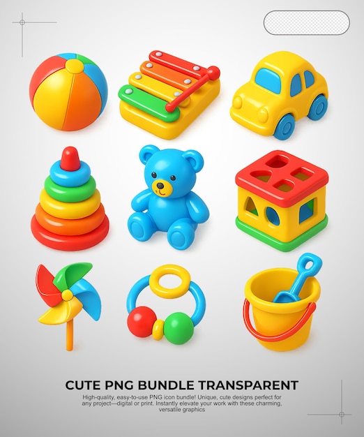 Um bonito pacote de brinquedos para bebês de design colorido e brincalhão