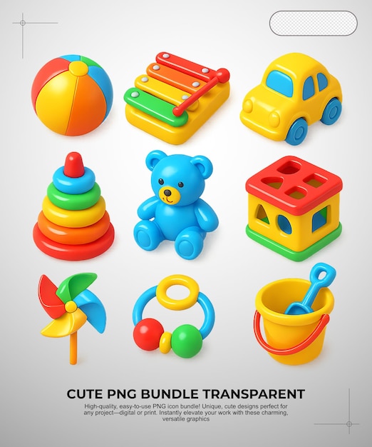 Um bonito pacote PNG de brinquedos transparentes para crianças