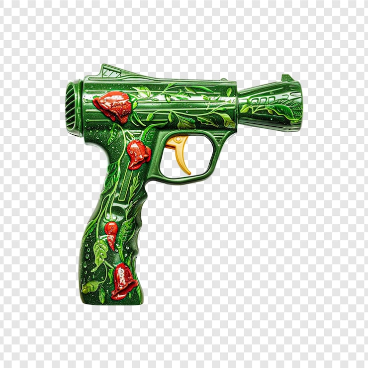 PSD um brinquedo e uma arma de água isolados em fundo transparente