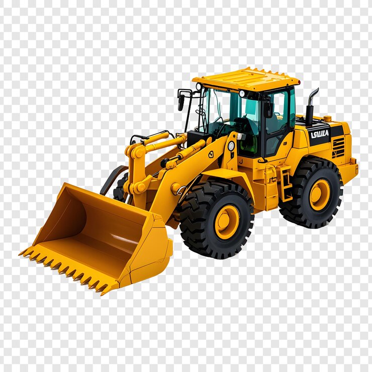 PSD um bulldozer amarelo está em um fundo transparente