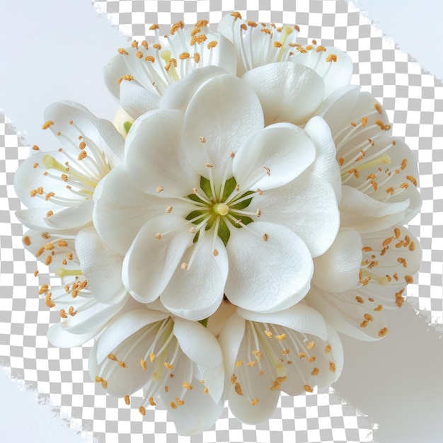 PSD um buquê de flores brancas com as palavras primavera na parte inferior