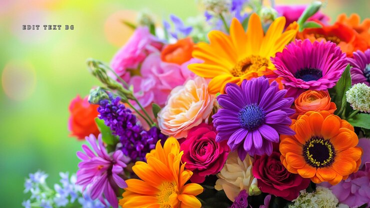 PSD um buquê de flores coloridas e vibrantes em close-up