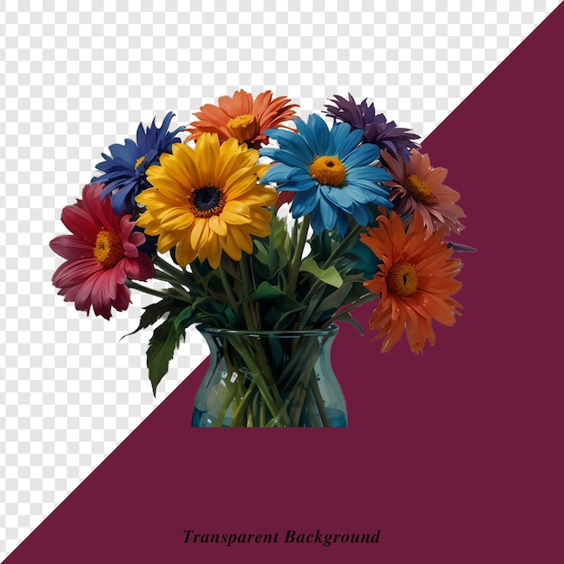 um buquê de flores em um vaso com uma imagem de um buque de flores