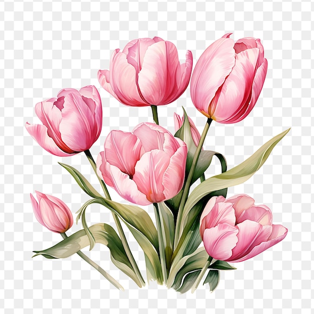 PSD um buquê de tulipas cor-de-rosa com um fundo branco