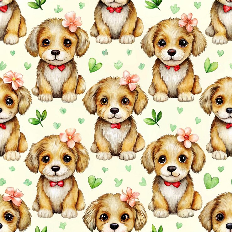 PSD um cachorrinho bonito com um laço rosa no pescoço