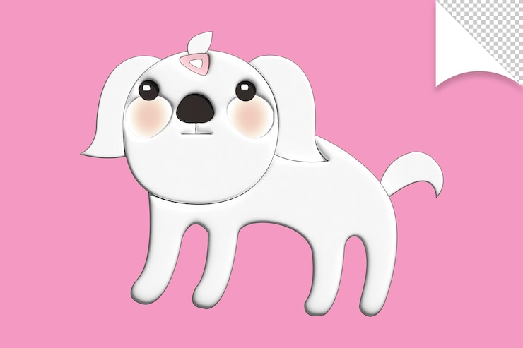 PSD um cachorro de desenho animado com um laço rosa na cabeça e a palavra amor na frente.