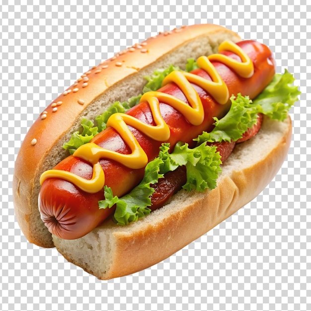 Um cachorro-quente com mostarda e ketchup