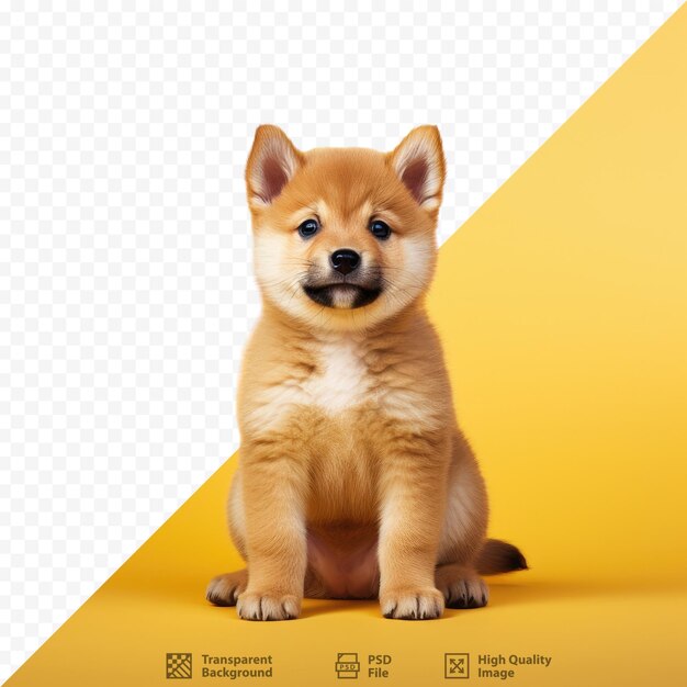 PSD um cachorro sentado em um fundo amarelo