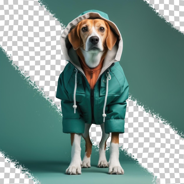 PSD um cachorro vestindo uma jaqueta que diz 