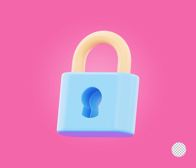 Um cadeado de segurança representando o ícone de proteção de privacidade de dados seguros. Imagem de ilustração em 3D.