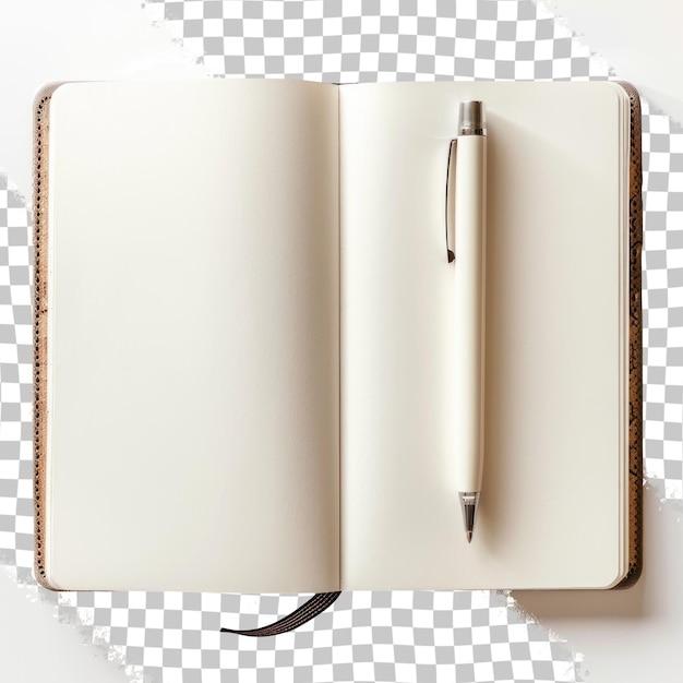 PSD um caderno com uma caneta está aberto para uma página que diz caneta sobre ele