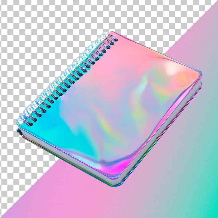 PSD um caderno com uma capa colorida arco-íris e uma espiral nele