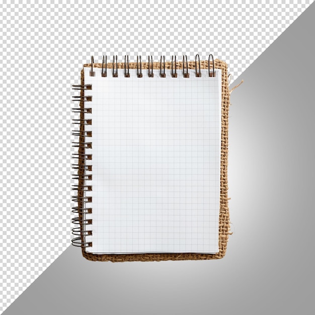 PSD um caderno com uma faixa dourada é mostrado com um fundo branco