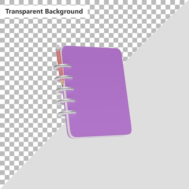 PSD um caderno roxo com uma espiral na renderização 3d inferior.