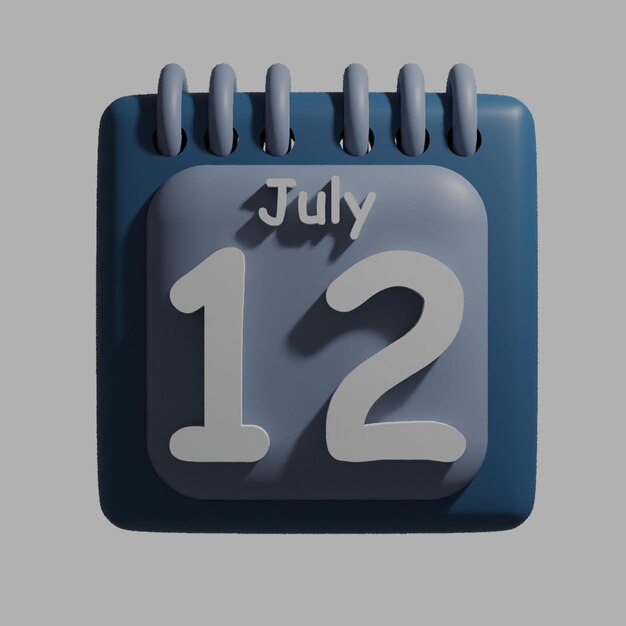 PSD um calendário azul com a data 12 de julho