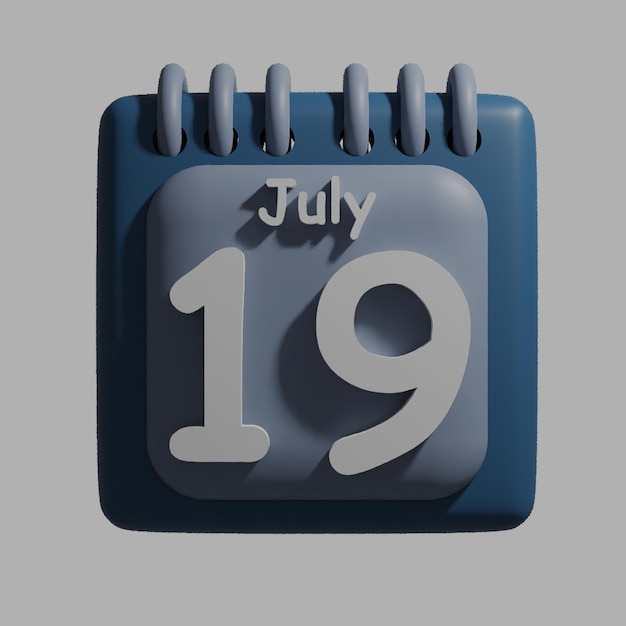 Um calendário azul com a data 19 de julho