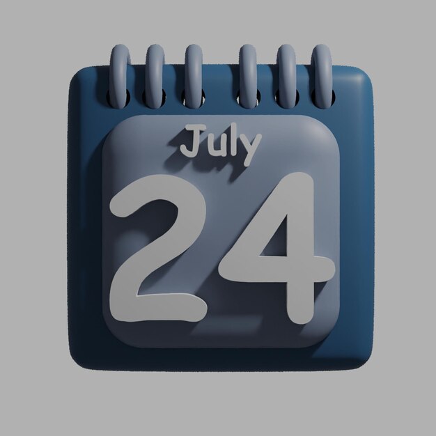 Um calendário azul com a data 24 de julho