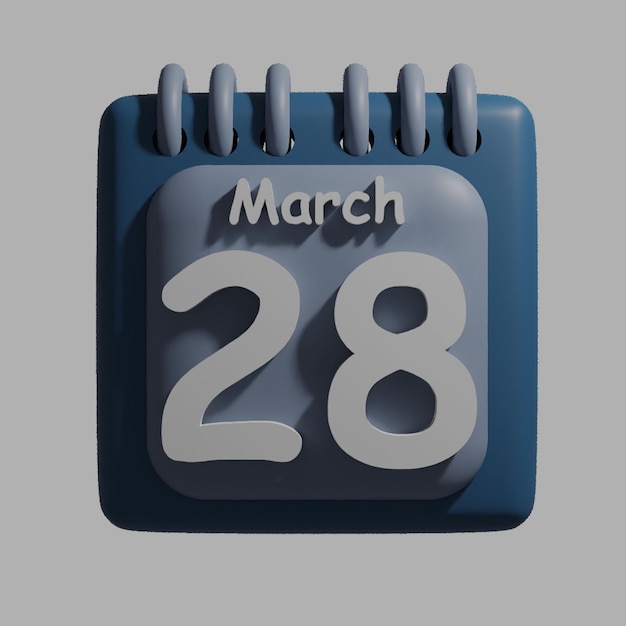 Um calendário azul com a data 28 de março