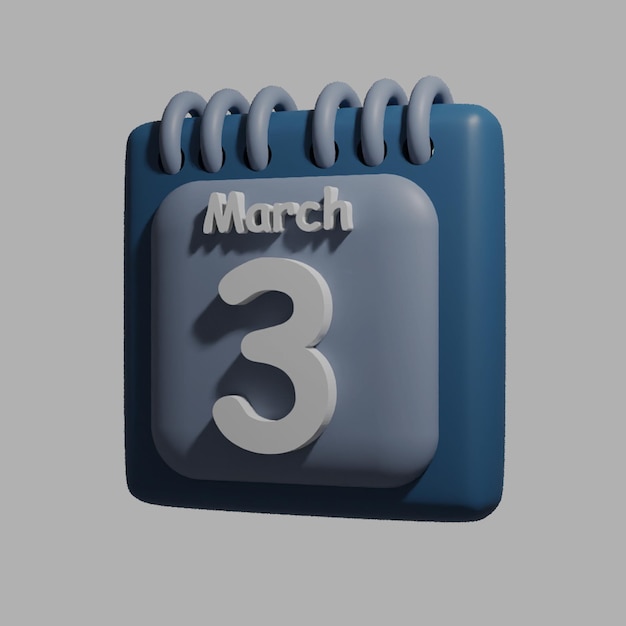 PSD um calendário azul com a data 3 de março