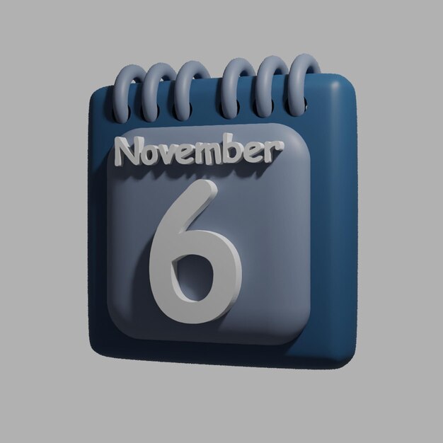 PSD um calendário azul com a data 6 de novembro