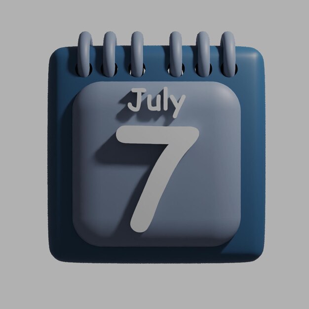 PSD um calendário azul com a data 7 de julho