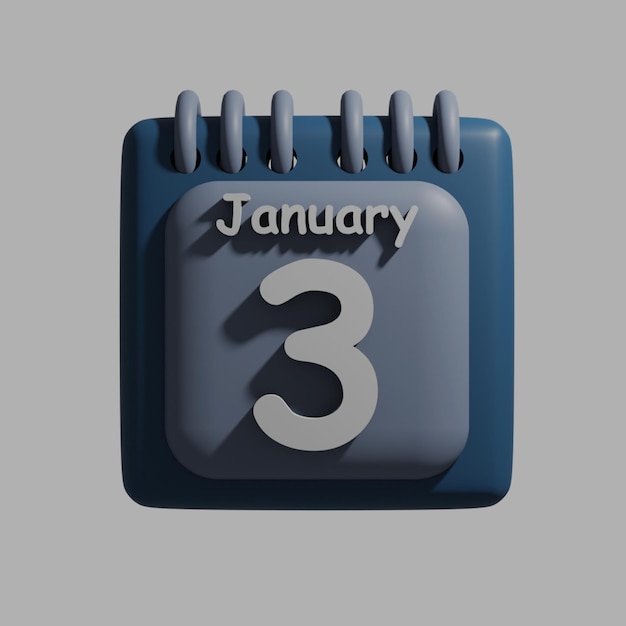 PSD um calendário azul com a data de 3 de janeiro.