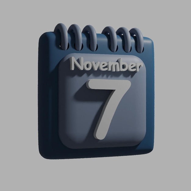 PSD um calendário azul com a data de 7 de novembro