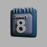 PSD um calendário azul e cinza com a data de 8 de janeiro.