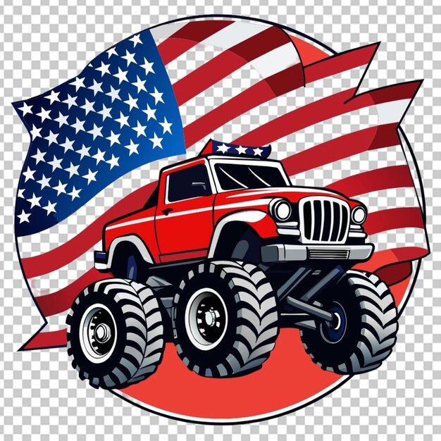 PSD um camião monstro com uma bandeira americana na frente.