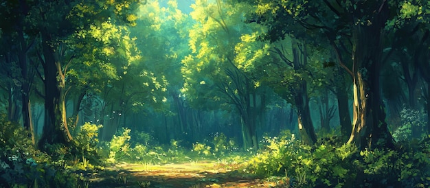 Um caminho tranquilo através de uma floresta exuberante