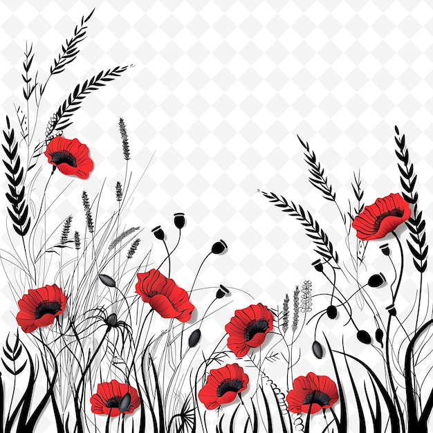 PSD um campo de flores vermelhas com um fundo branco com um fundo branco com um fondo branco