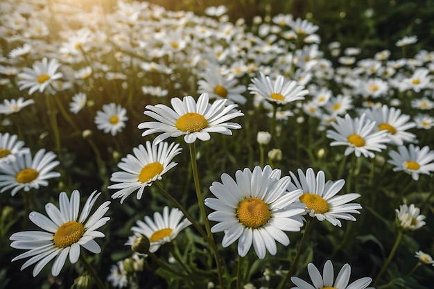 Um campo sereno de margaridas brancas em flor