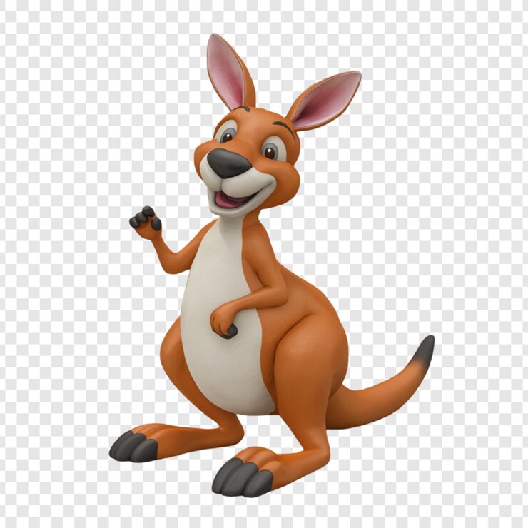 PSD um canguru com um telefone na boca está de pé em um fundo branco