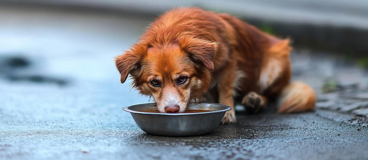 PSD um cão bebendo de uma tigela