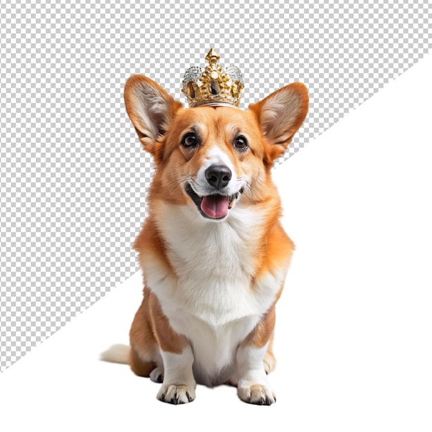 PSD um cão bonito usando uma coroa em fundo transparente