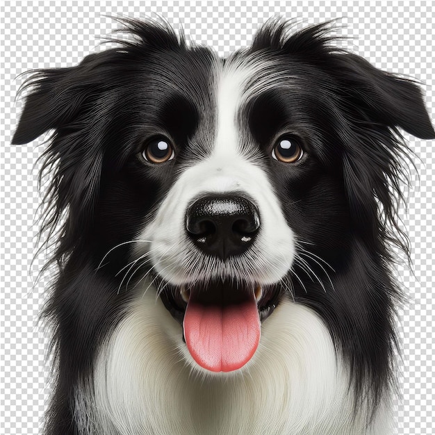PSD um cão com a língua para fora e a imagem dele é preto e branco